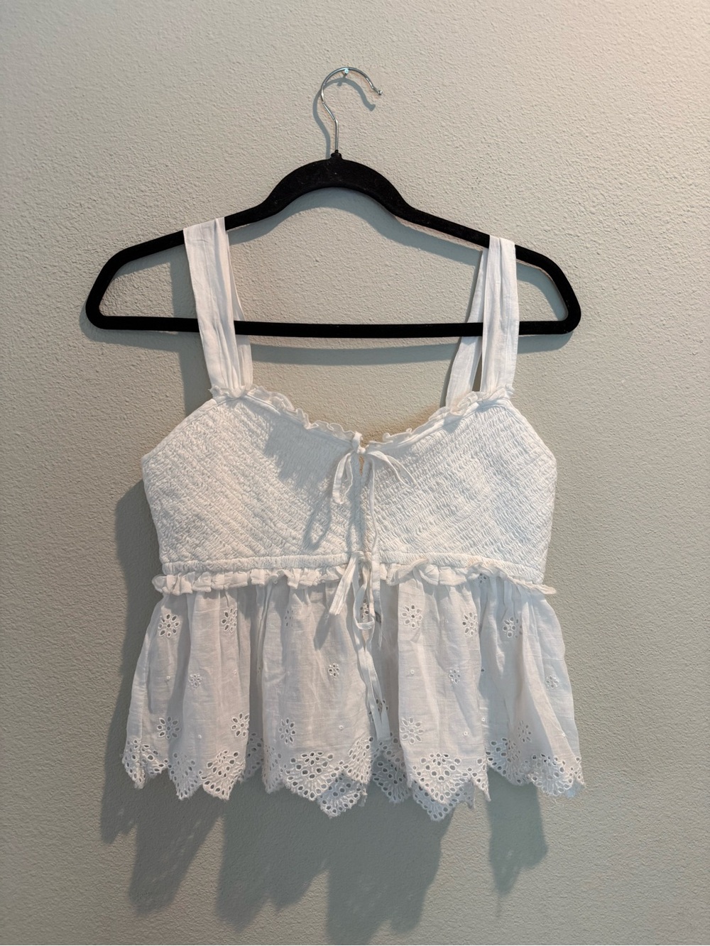 American Eagle Outfitters White Eyelet Smocked Peplum Camisole